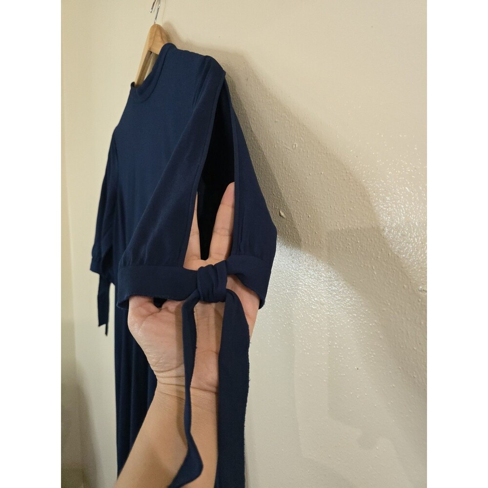 Theory Alvilla Bergen Navy Fit Flare Dress Tie Sleeve Size 6 Cocktail Modern - Picture 6 of 12